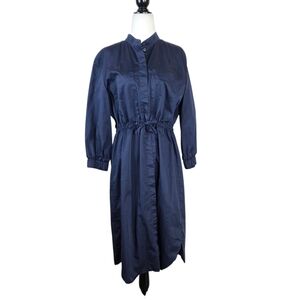 Oui collarless waist tie  Long Sleeve Navy Dress